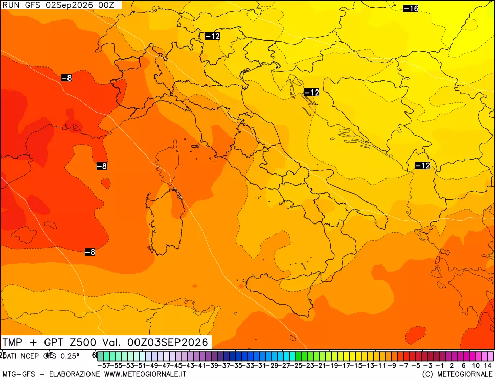 mappa 500 hPa Temp + GPT