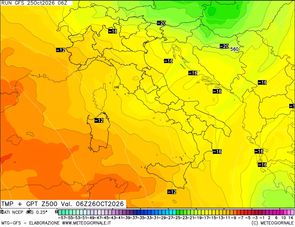 mappa 500 hPa Temp + GPT