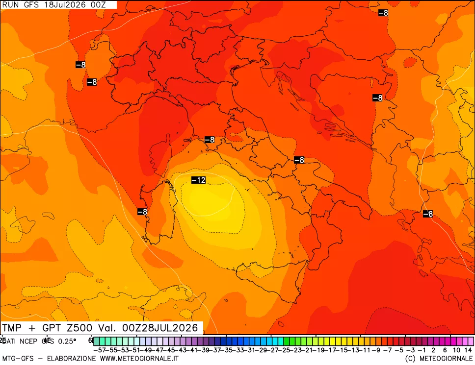 mappa 500 hPa Temp + GPT