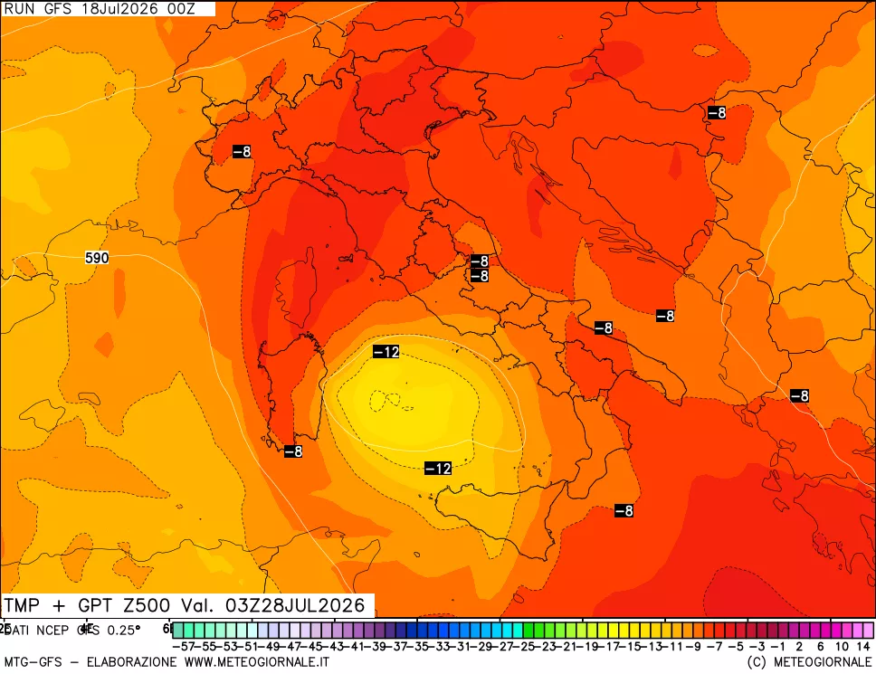 mappa 500 hPa Temp + GPT
