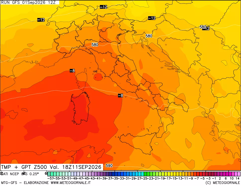mappa 500 hPa Temp + GPT