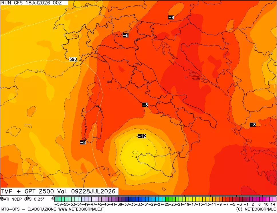 mappa 500 hPa Temp + GPT