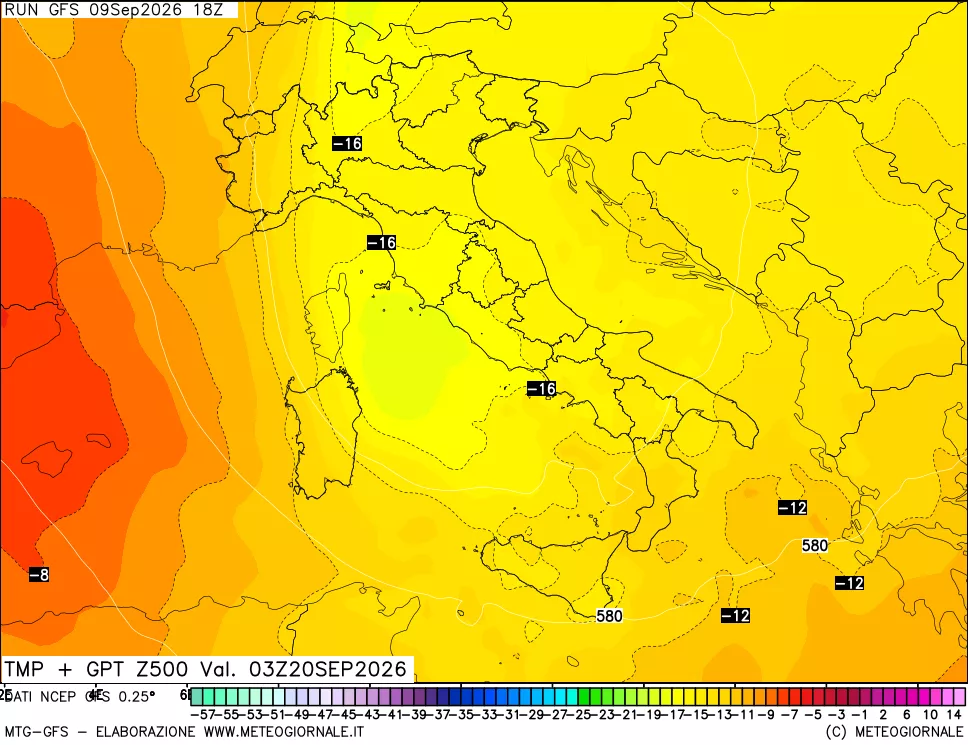 mappa 500 hPa Temp + GPT