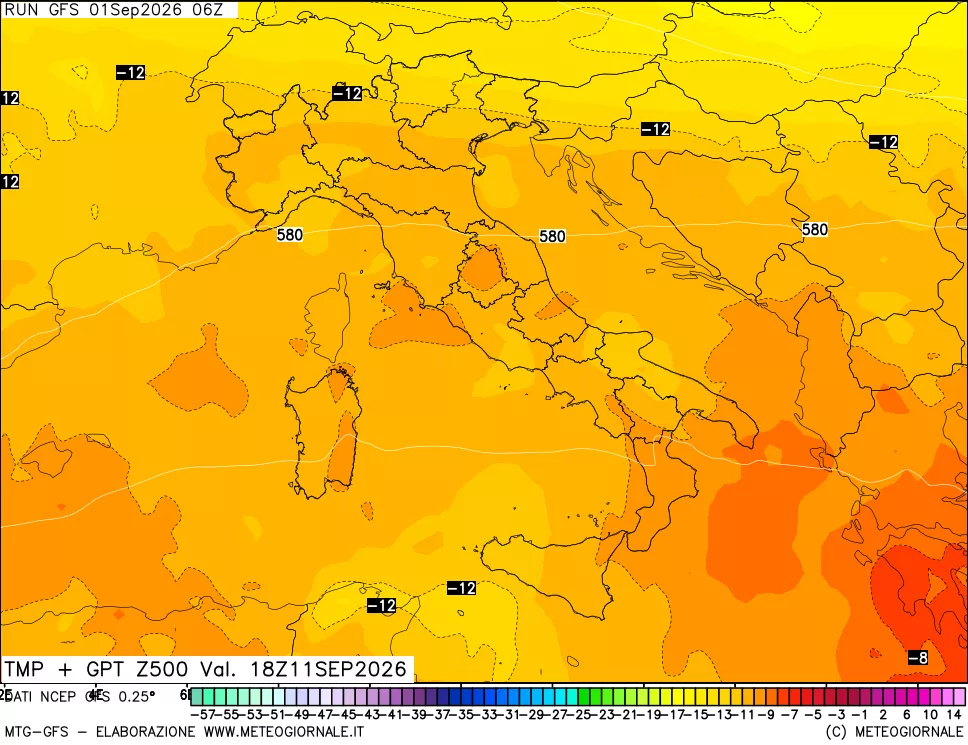 mappa 500 hPa Temp + GPT
