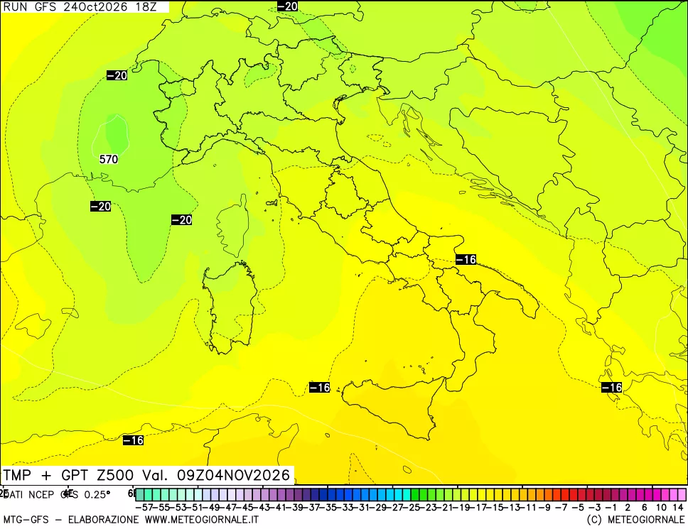 mappa 500 hPa Temp + GPT