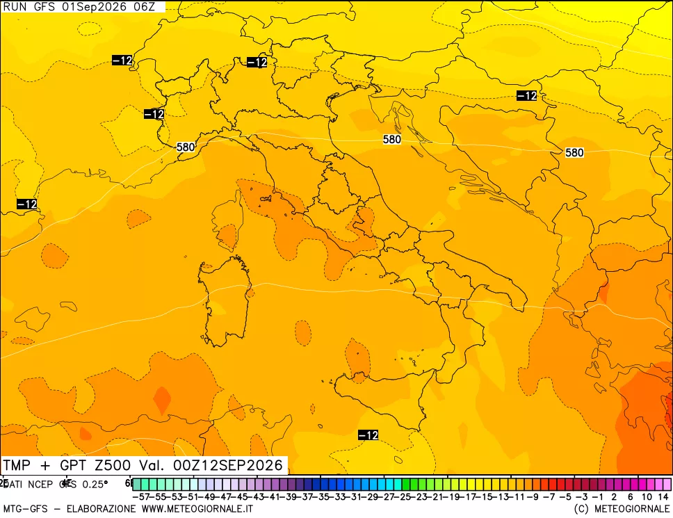 mappa 500 hPa Temp + GPT