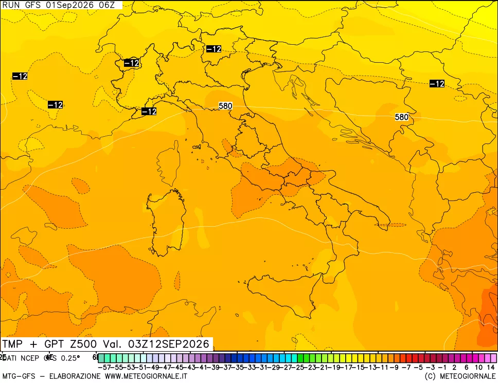 mappa 500 hPa Temp + GPT