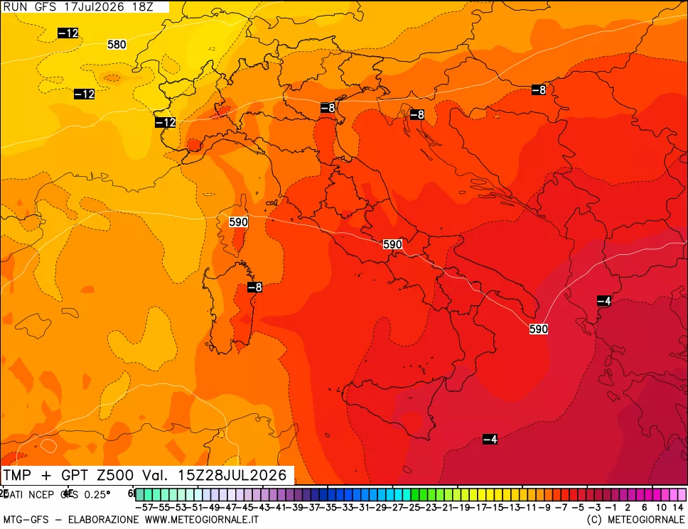 mappa 500 hPa Temp + GPT
