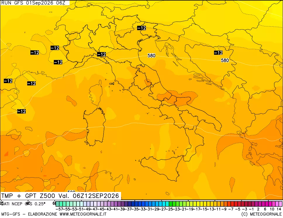 mappa 500 hPa Temp + GPT
