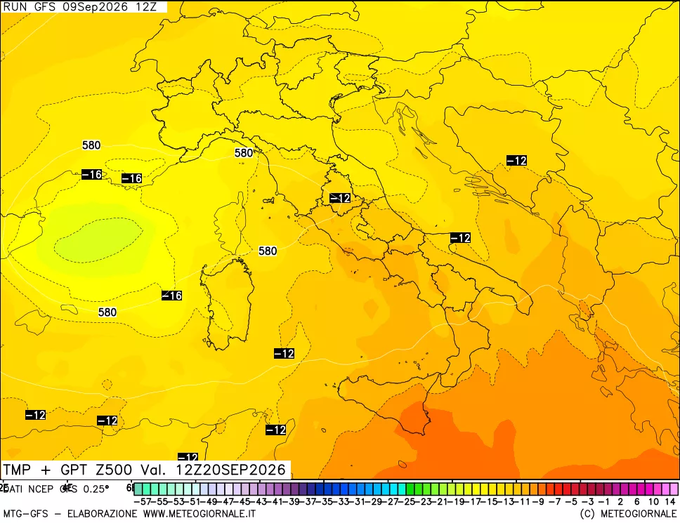 mappa 500 hPa Temp + GPT