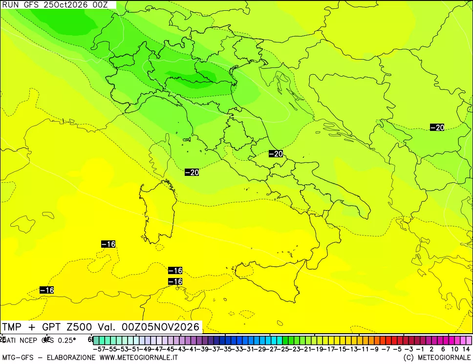 mappa 500 hPa Temp + GPT