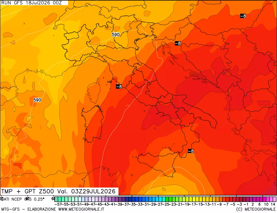 mappa 500 hPa Temp + GPT