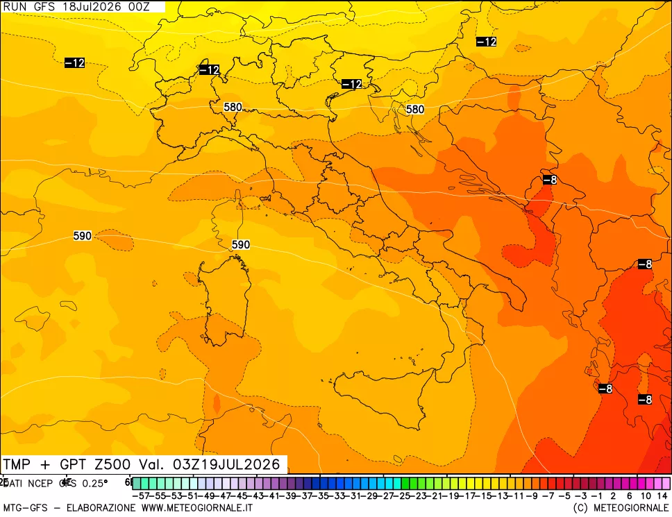 mappa 500 hPa Temp + GPT