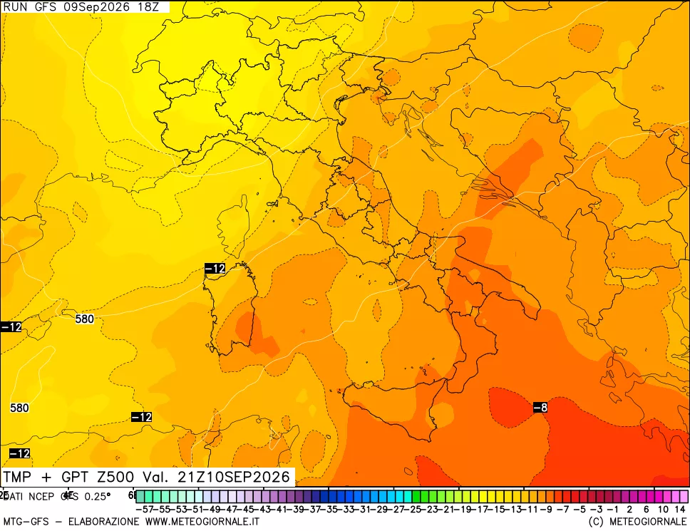 mappa 500 hPa Temp + GPT
