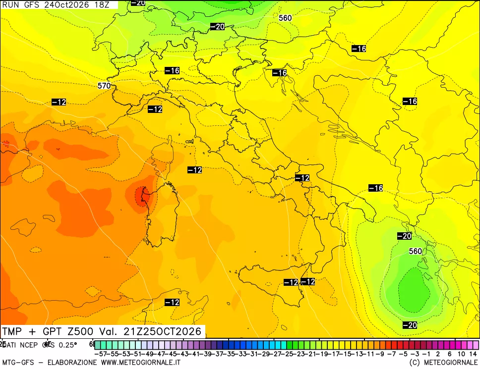 mappa 500 hPa Temp + GPT