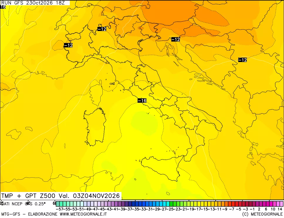 mappa 500 hPa Temp + GPT