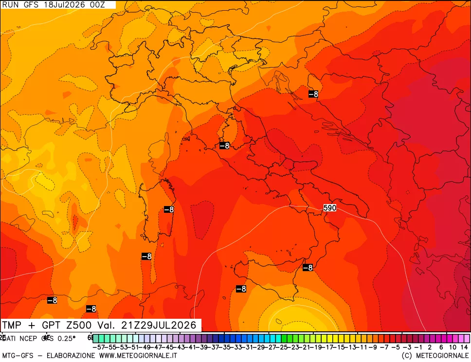 mappa 500 hPa Temp + GPT