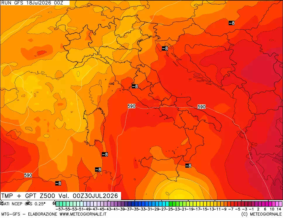 mappa 500 hPa Temp + GPT
