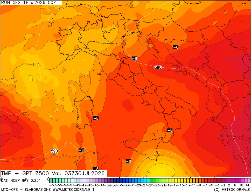 mappa 500 hPa Temp + GPT