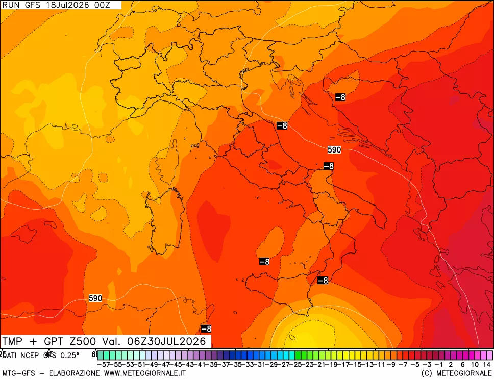 mappa 500 hPa Temp + GPT