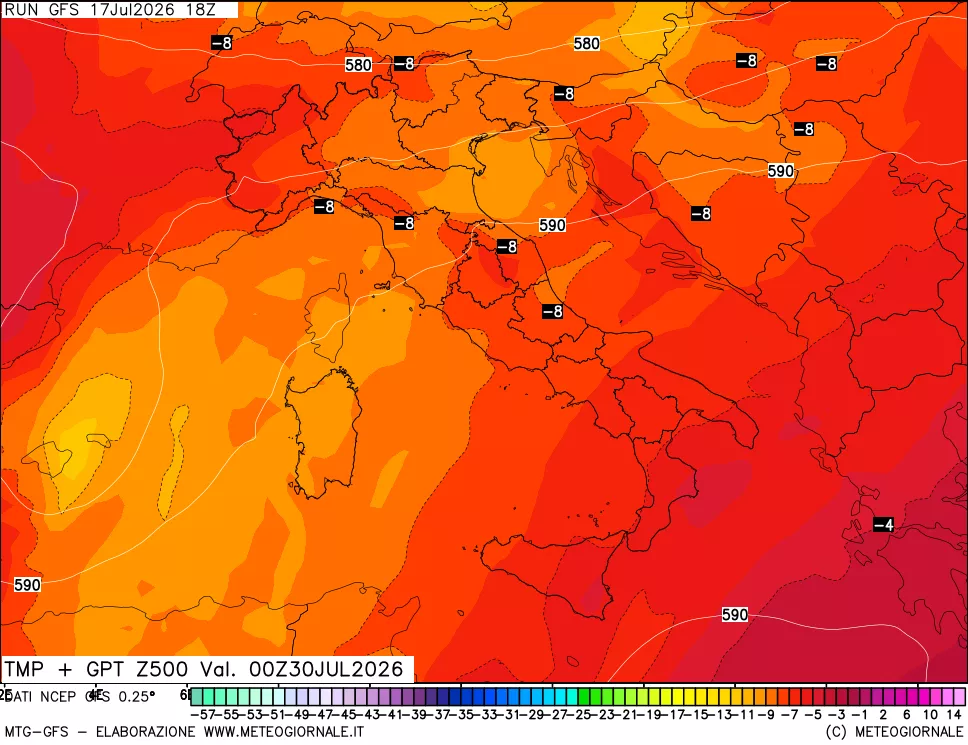 mappa 500 hPa Temp + GPT