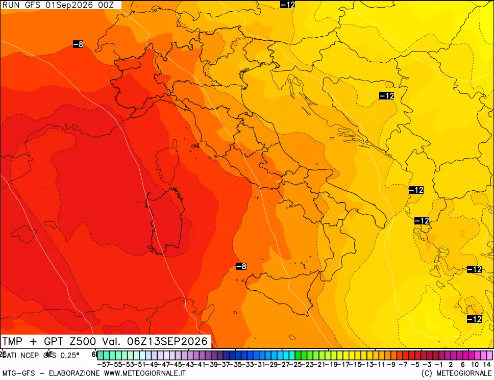 mappa 500 hPa Temp + GPT