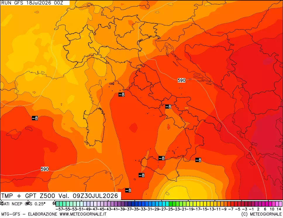 mappa 500 hPa Temp + GPT