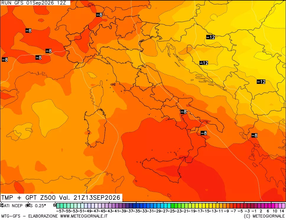 mappa 500 hPa Temp + GPT