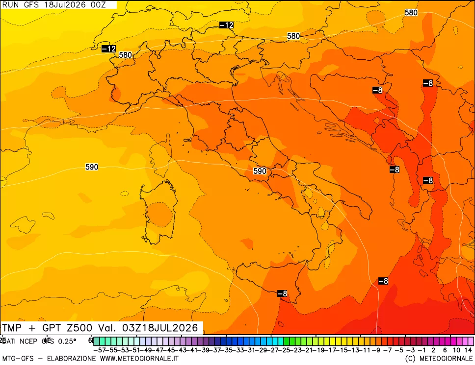mappa 500 hPa Temp + GPT