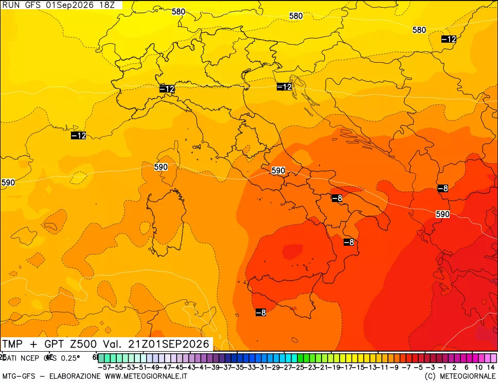 mappa 500 hPa Temp + GPT
