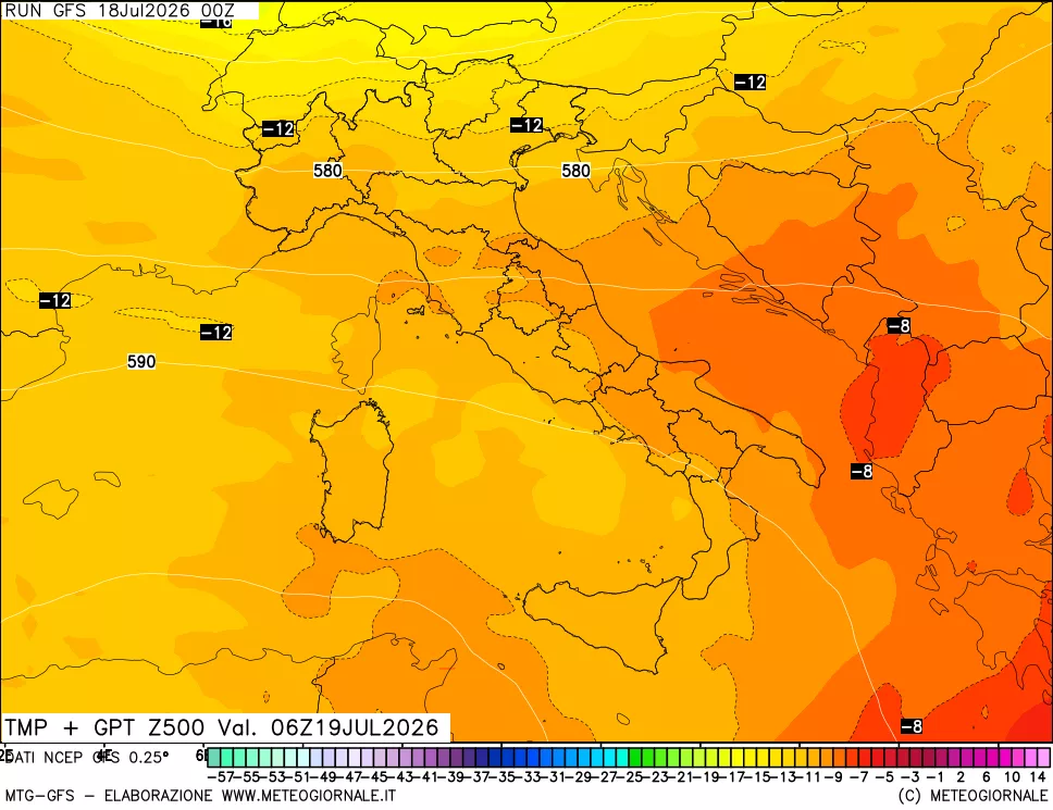 mappa 500 hPa Temp + GPT