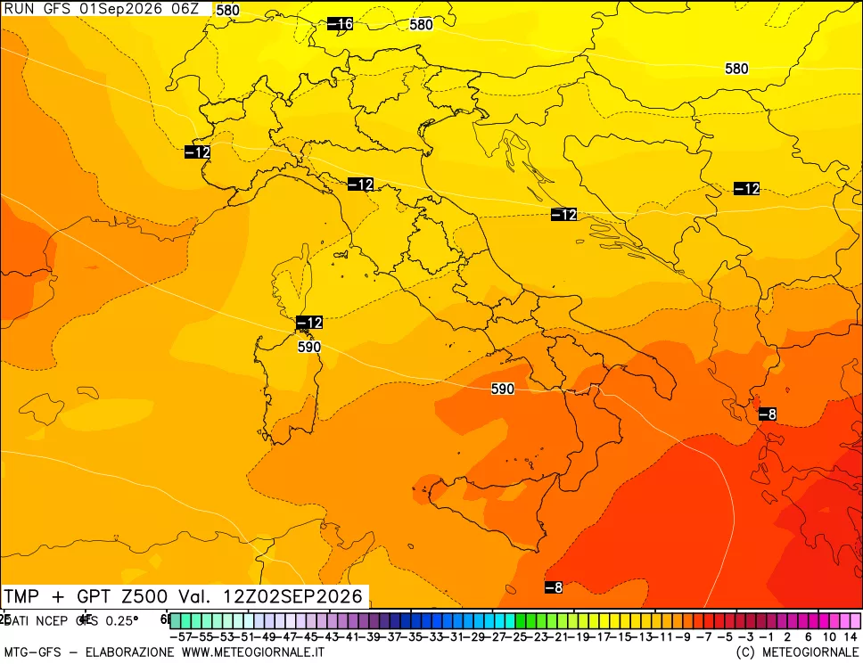 mappa 500 hPa Temp + GPT