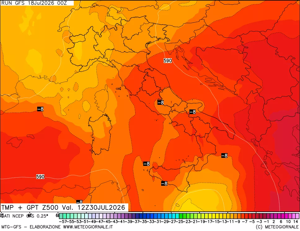 mappa 500 hPa Temp + GPT