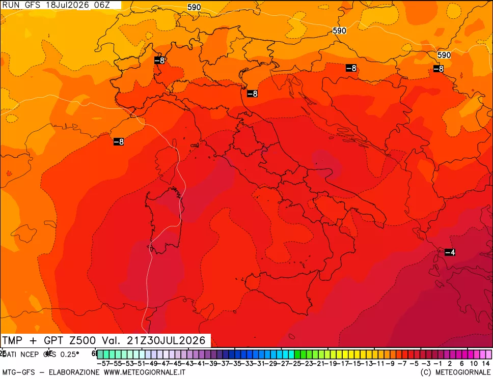 mappa 500 hPa Temp + GPT