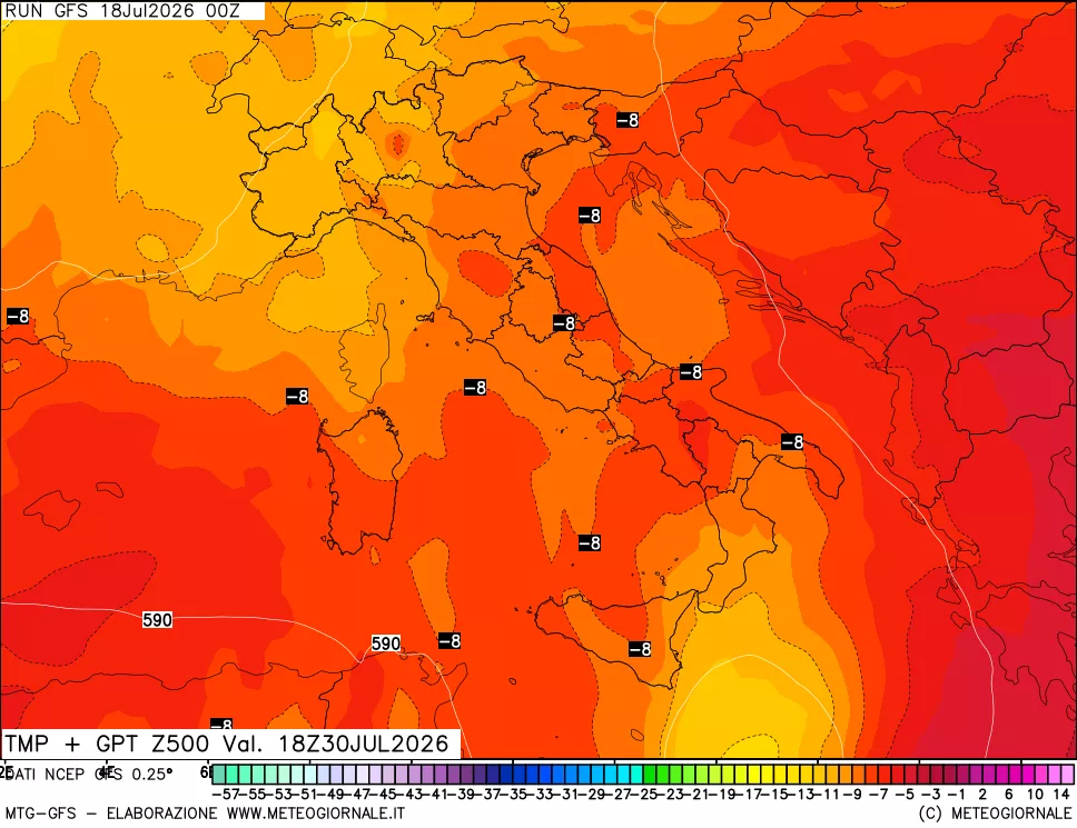 mappa 500 hPa Temp + GPT