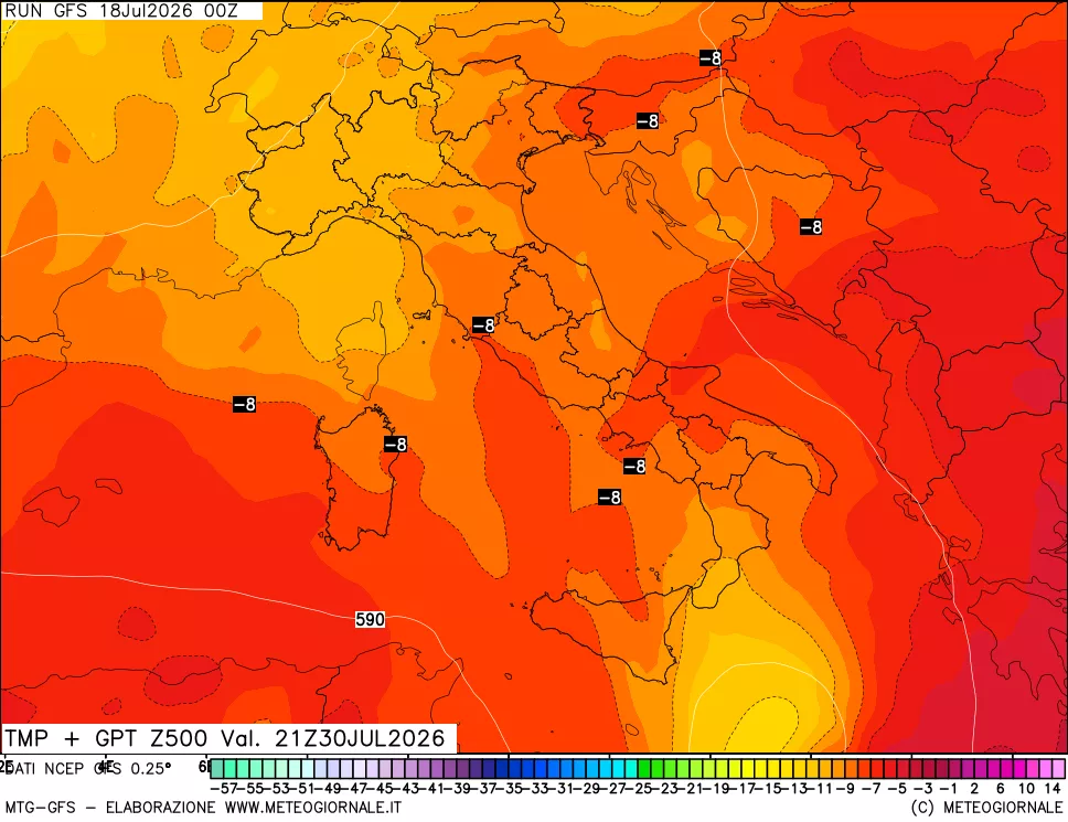 mappa 500 hPa Temp + GPT