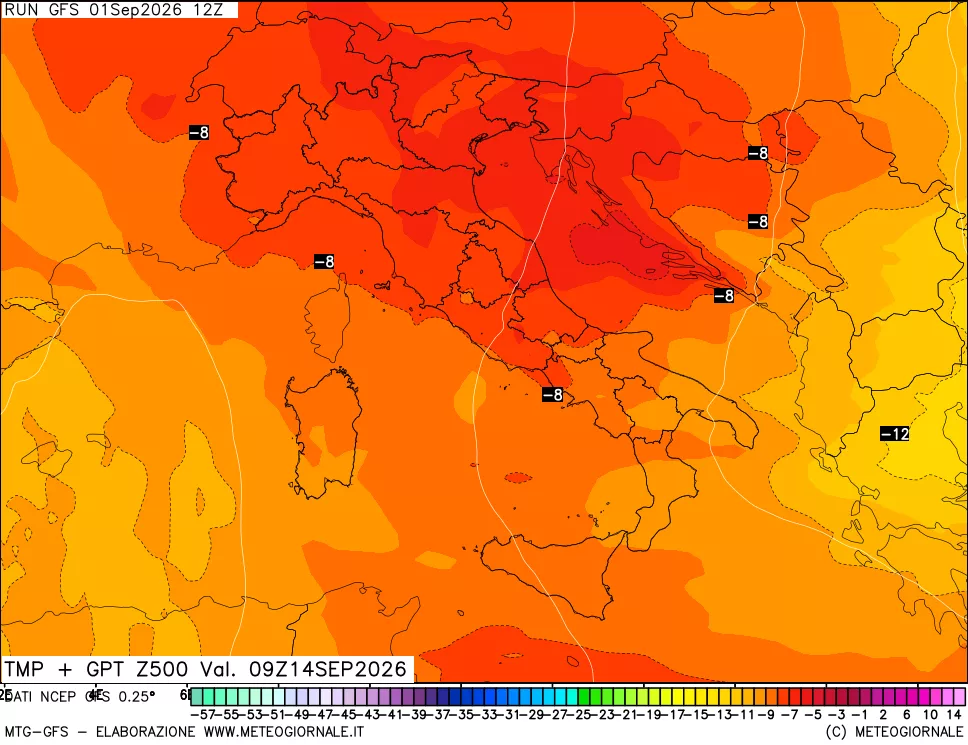 mappa 500 hPa Temp + GPT