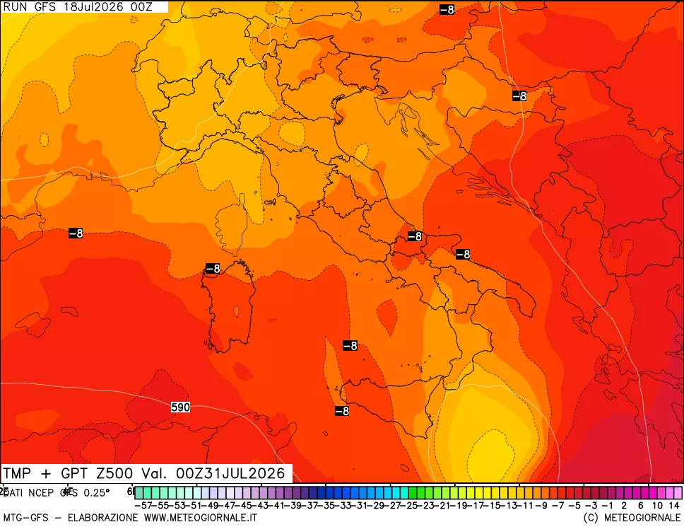 mappa 500 hPa Temp + GPT