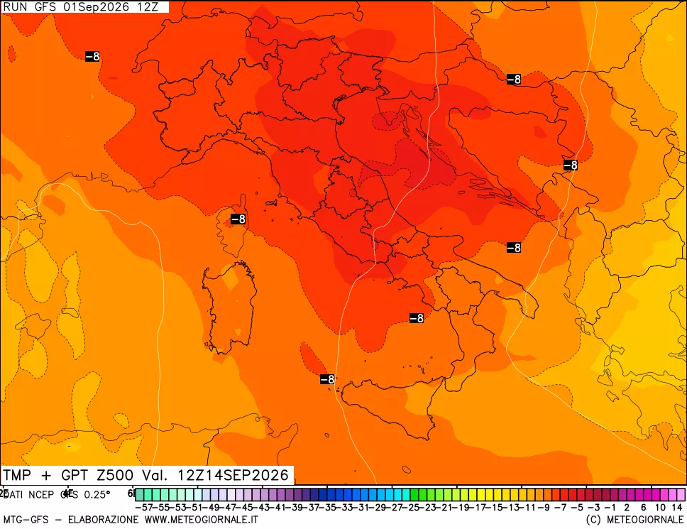 mappa 500 hPa Temp + GPT