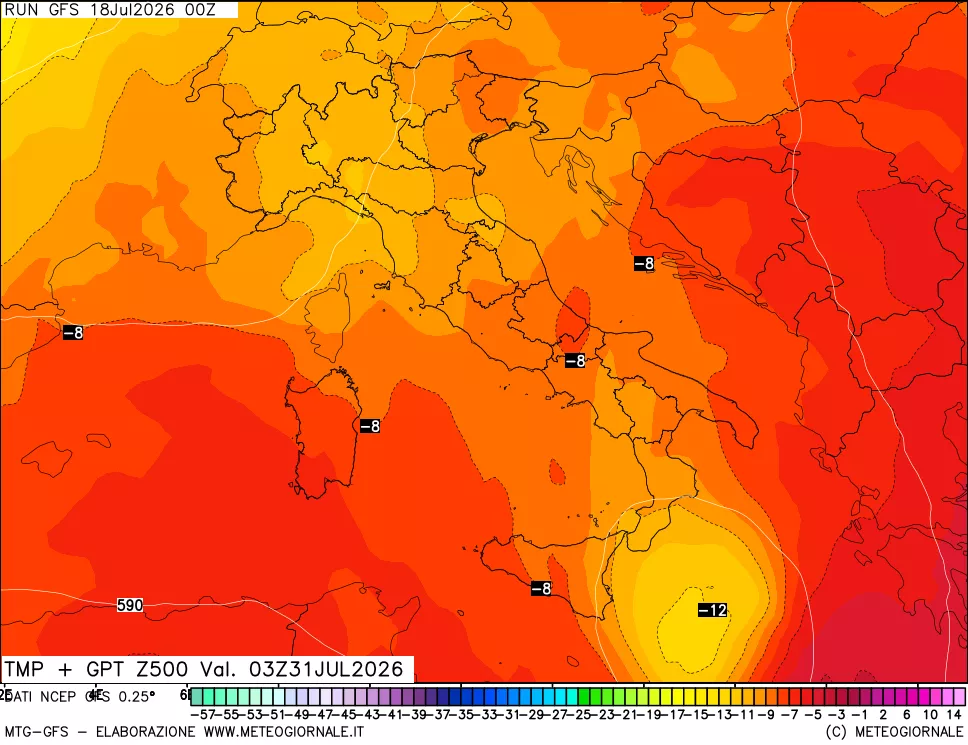 mappa 500 hPa Temp + GPT