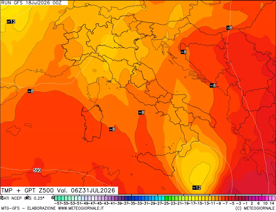 mappa 500 hPa Temp + GPT