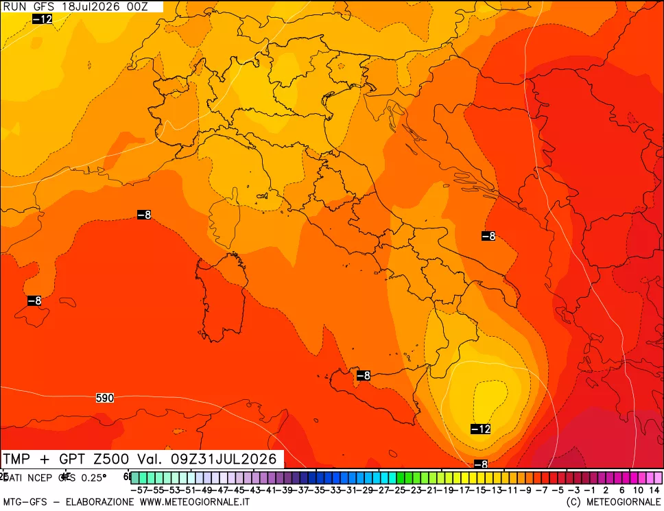 mappa 500 hPa Temp + GPT