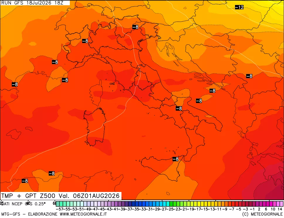 mappa 500 hPa Temp + GPT