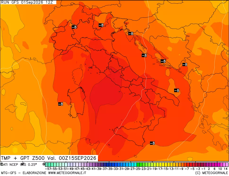 mappa 500 hPa Temp + GPT