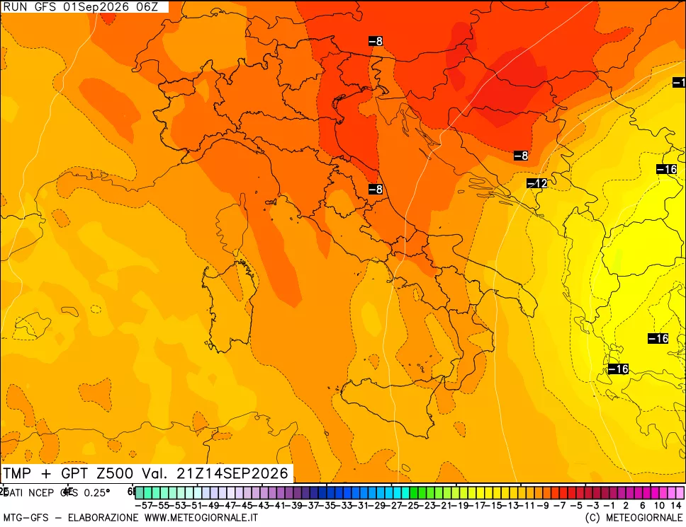 mappa 500 hPa Temp + GPT
