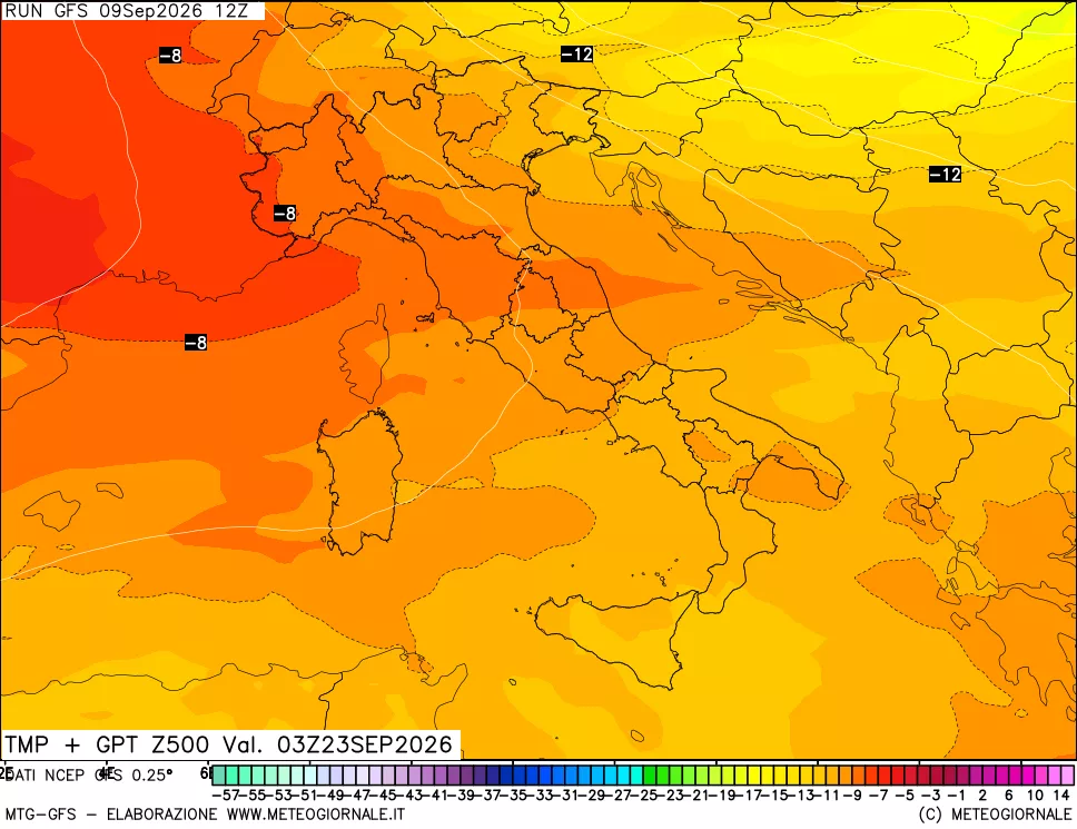 mappa 500 hPa Temp + GPT