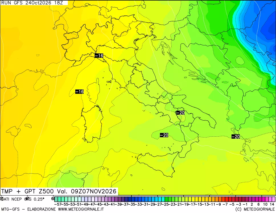 mappa 500 hPa Temp + GPT