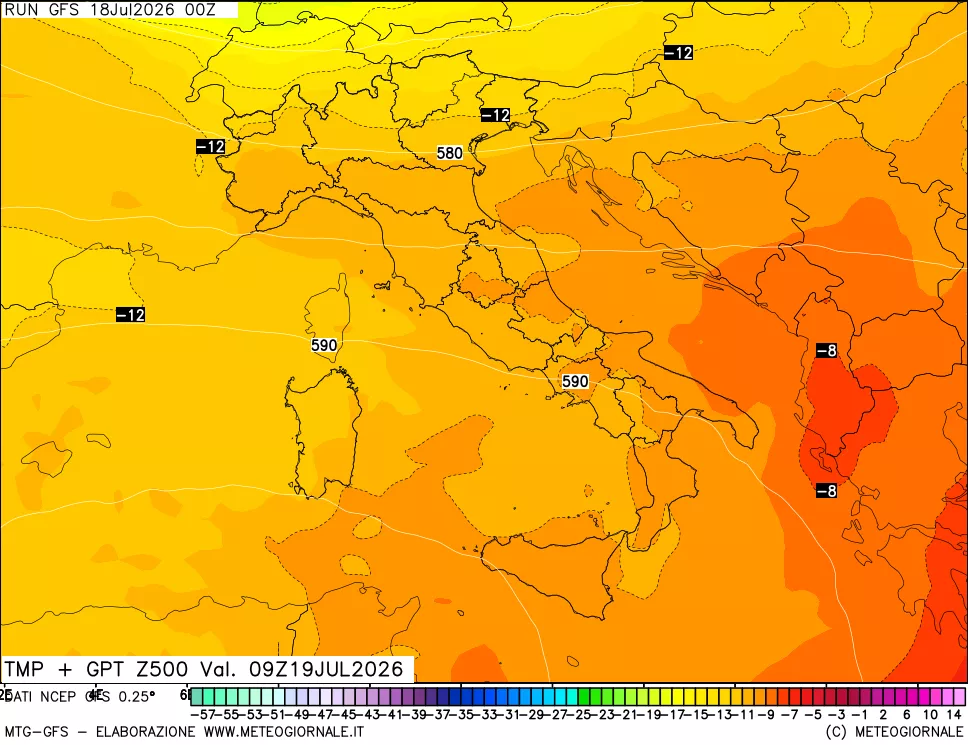 mappa 500 hPa Temp + GPT