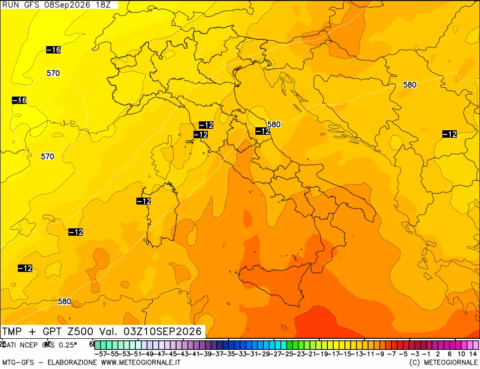 mappa 500 hPa Temp + GPT