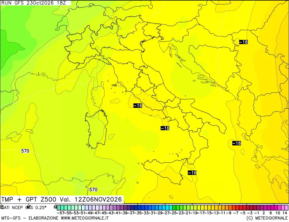 mappa 500 hPa Temp + GPT